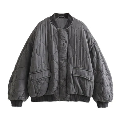 Women's Bomber Jacket | Oversized Grey Quilted Jacket