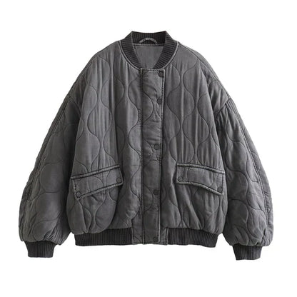 Women's oversized grey quilted bomber jacket