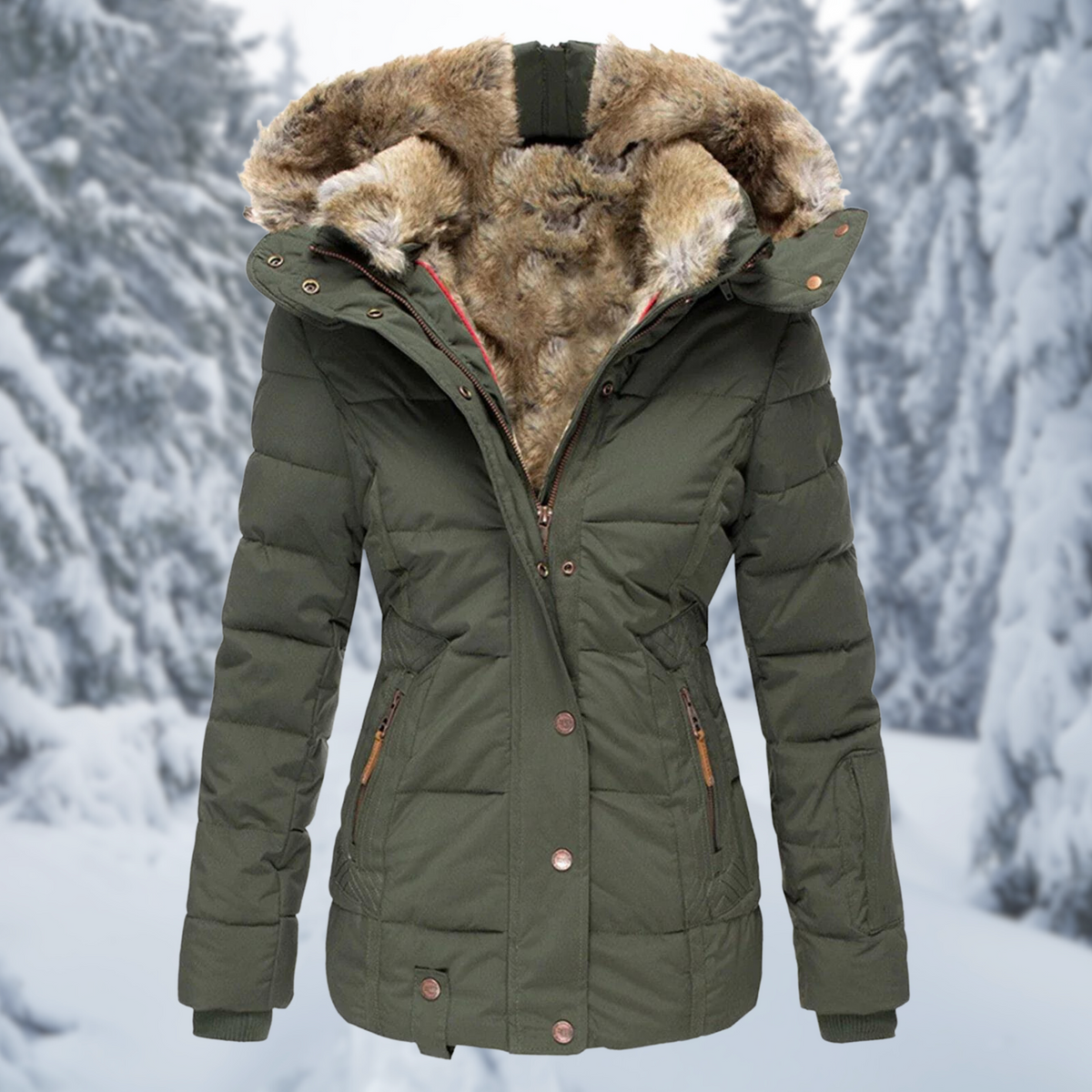 Women's hooded faux fur padded winter coat in black