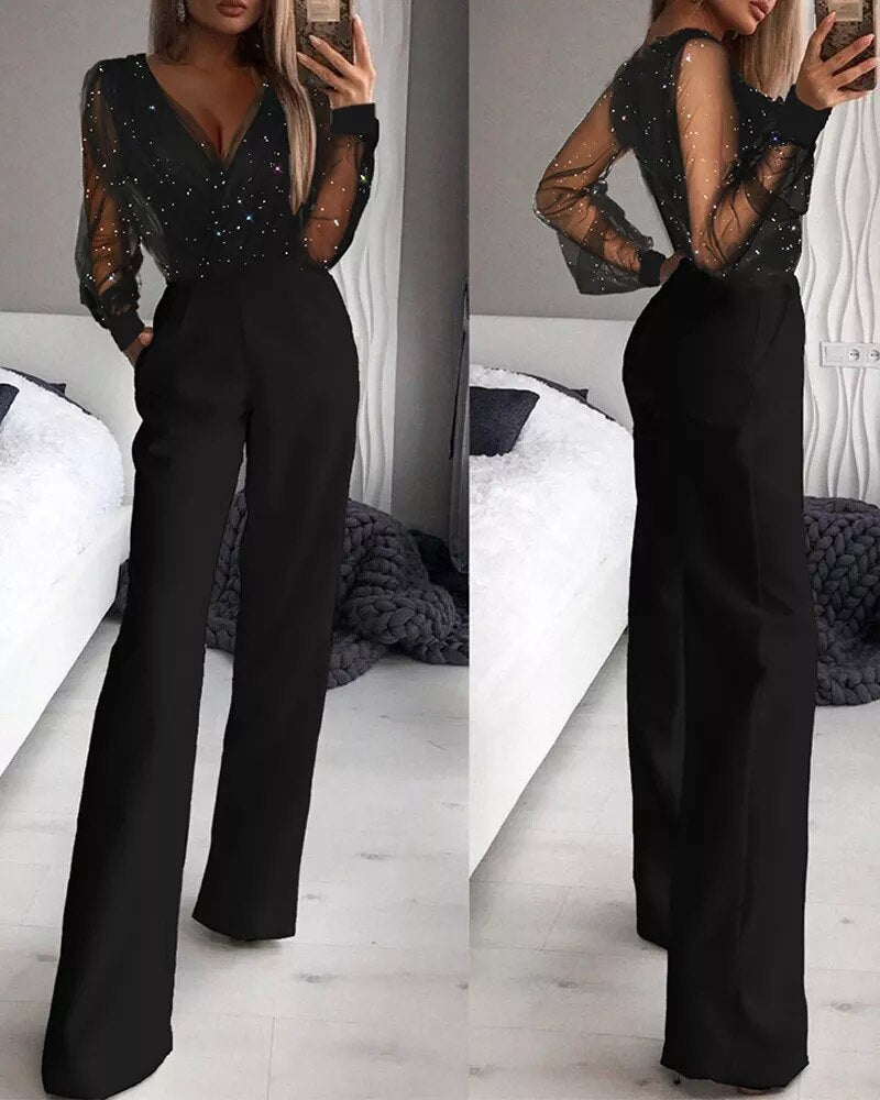 Women's elegant solid jumpsuit in black