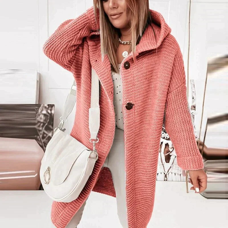 Long Hooded Cardigan | Longline Knit Coatigan