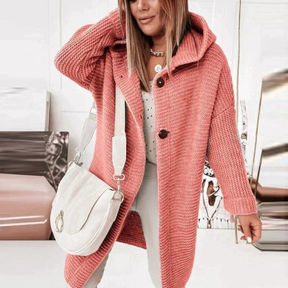 Long Hooded Cardigan | Longline Knit Coatigan