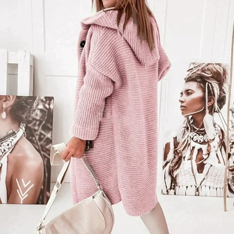 Long Hooded Cardigan | Longline Knit Coatigan