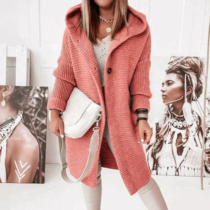 Women's long hooded knit cardigan coatigan