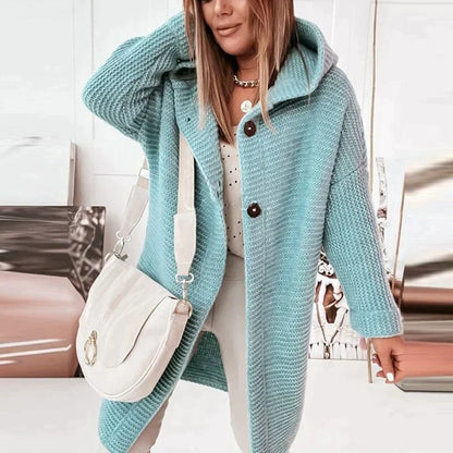 Long Hooded Cardigan | Longline Knit Coatigan