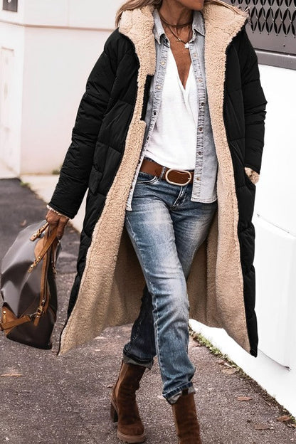 Women's long reversible teddy-lined winter coat