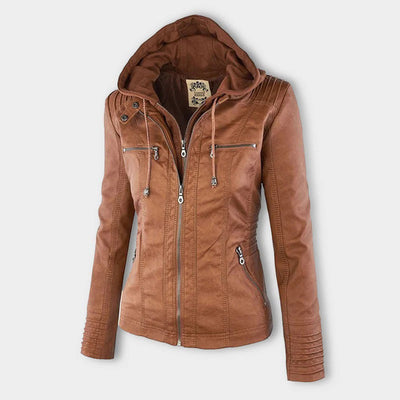 Women's Jacket | Faux Leather Hooded Biker Jacket