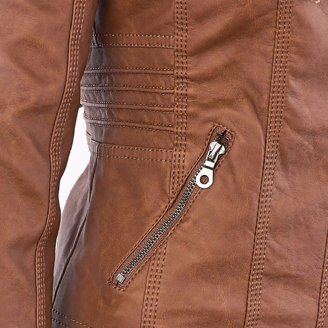 Women's Jacket | Faux Leather Hooded Biker Jacket