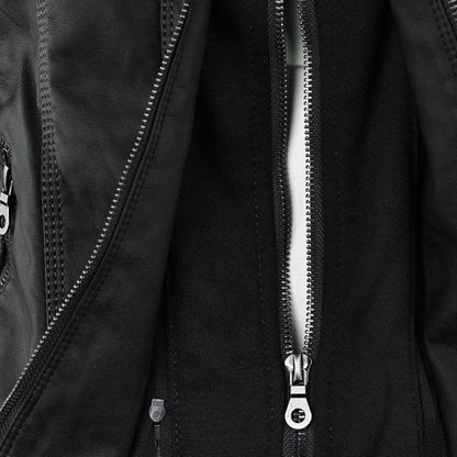 Women's Jacket | Faux Leather Hooded Biker Jacket