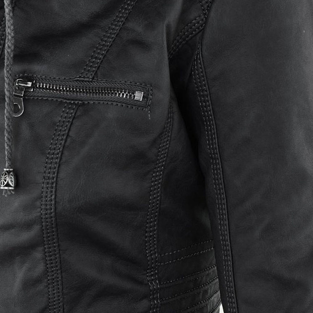 Women's Jacket | Faux Leather Hooded Biker Jacket