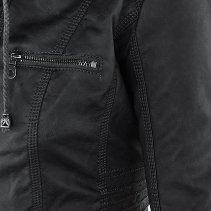 Women's Jacket | Faux Leather Hooded Biker Jacket