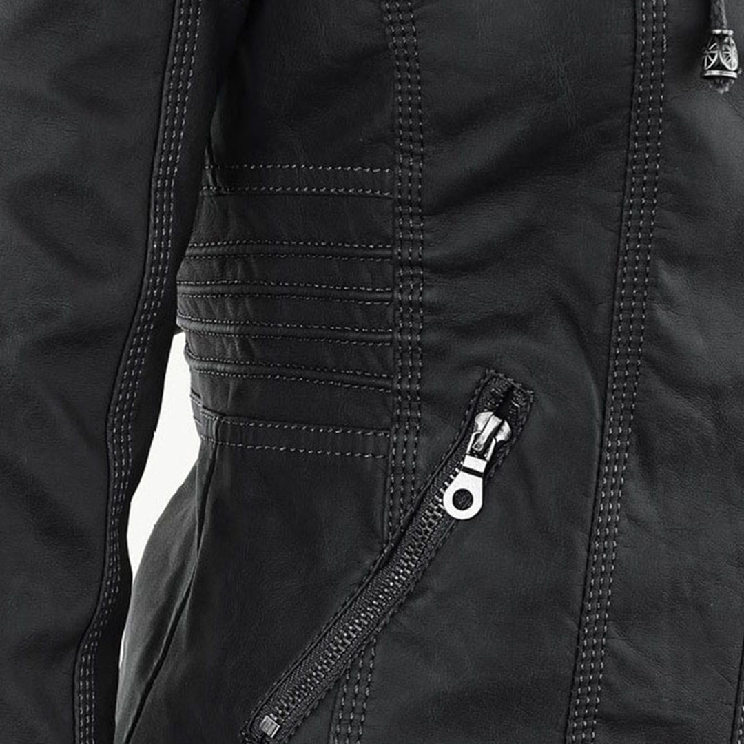 Women's Jacket | Faux Leather Hooded Biker Jacket
