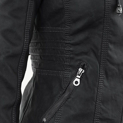 Women's Jacket | Faux Leather Hooded Biker Jacket