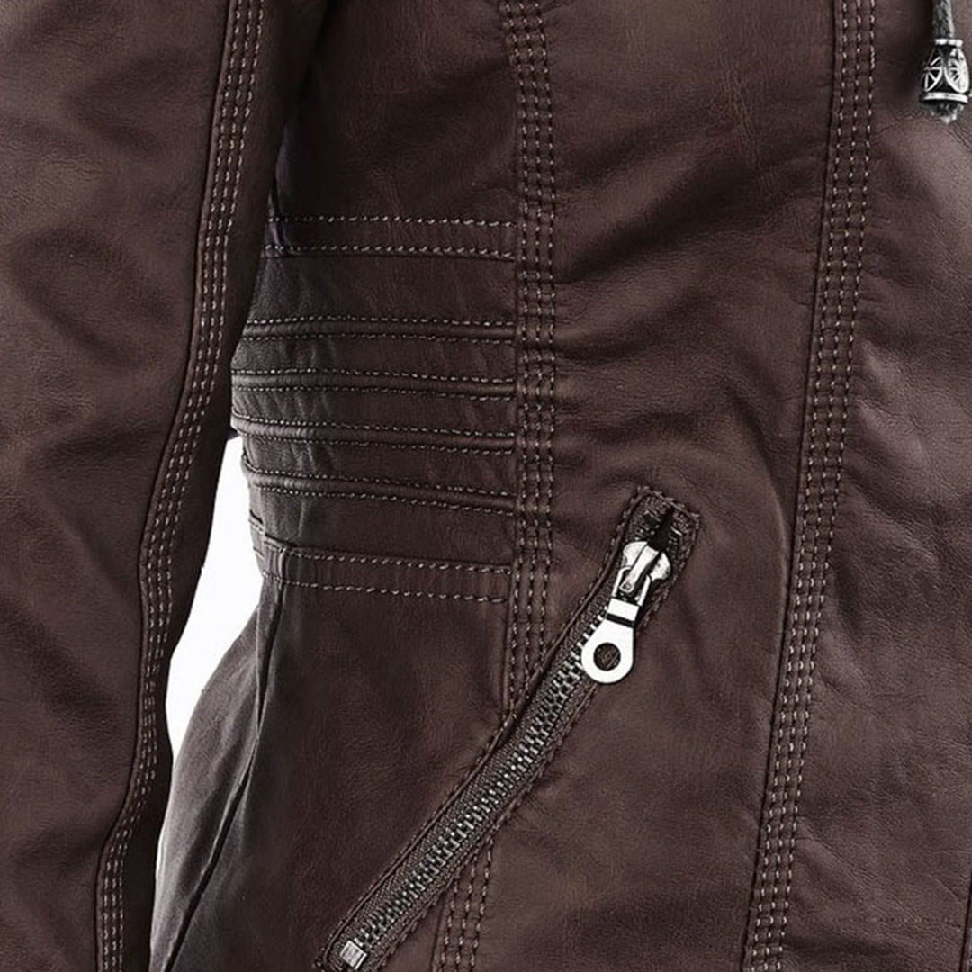 Women's Jacket | Faux Leather Hooded Biker Jacket