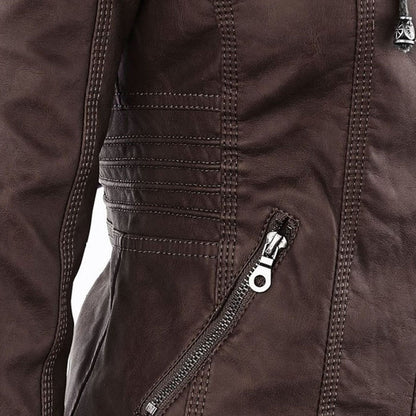 Women's Jacket | Faux Leather Hooded Biker Jacket