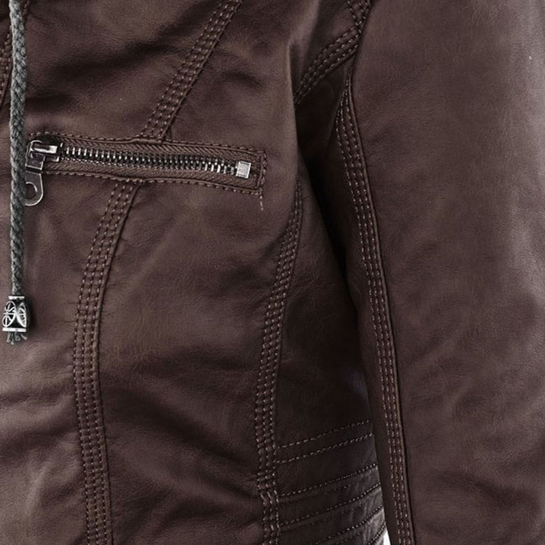 Women's Jacket | Faux Leather Hooded Biker Jacket