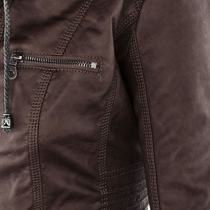 Women's Jacket | Faux Leather Hooded Biker Jacket