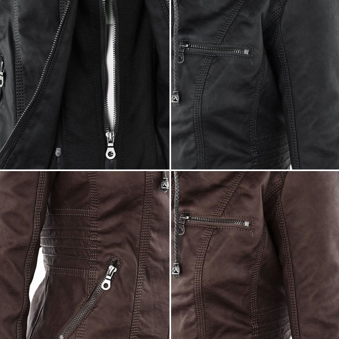Women's Jacket | Faux Leather Hooded Biker Jacket