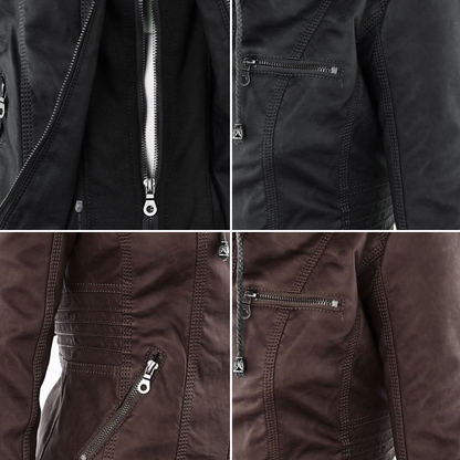Women's Jacket | Faux Leather Hooded Biker Jacket