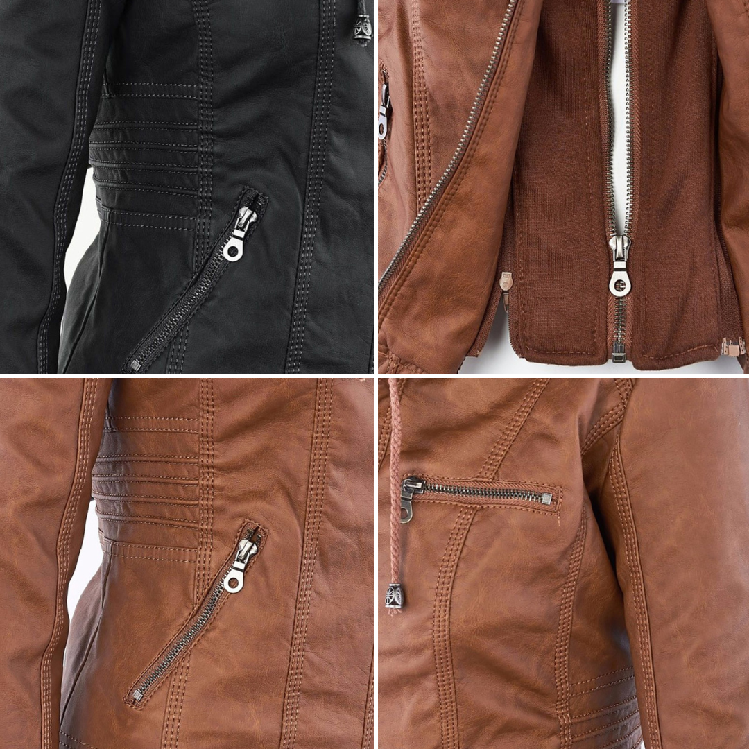 Women's Jacket | Faux Leather Hooded Biker Jacket