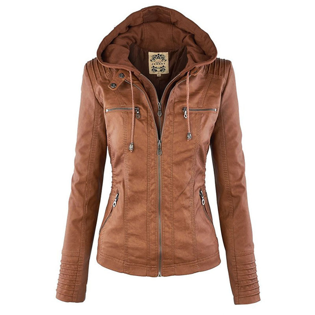 Women's Jacket | Faux Leather Hooded Biker Jacket