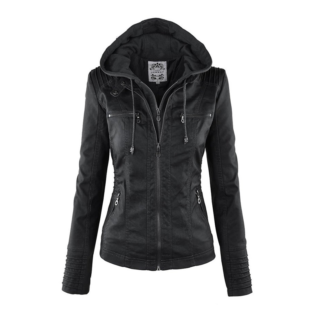 Women's Jacket | Faux Leather Hooded Biker Jacket