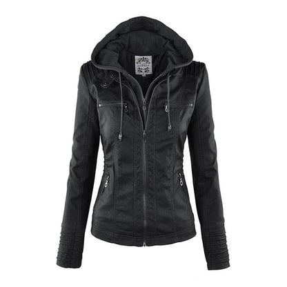 Women's Jacket | Faux Leather Hooded Biker Jacket