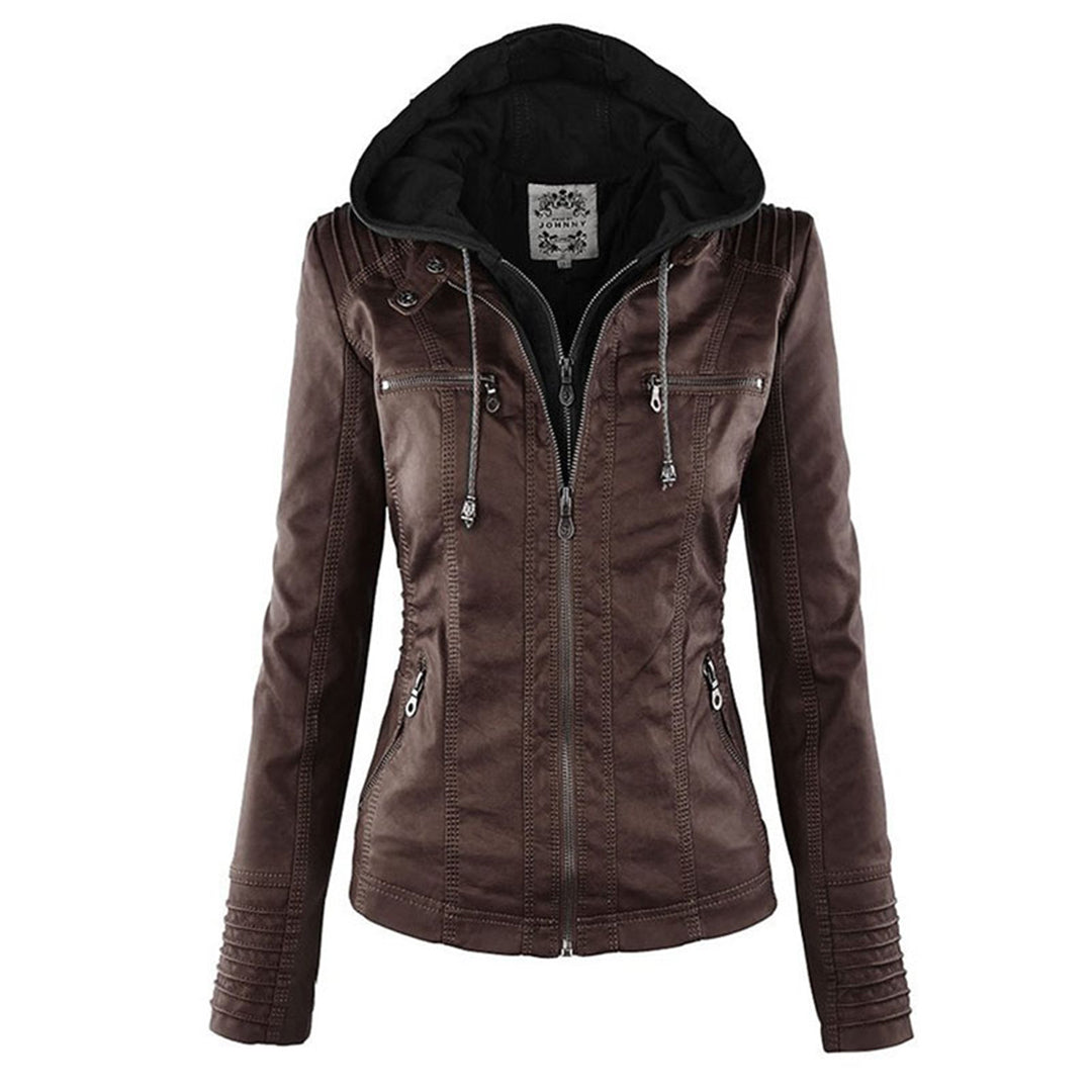 Women's Jacket | Faux Leather Hooded Biker Jacket