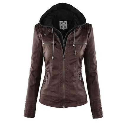 Women's Jacket | Faux Leather Hooded Biker Jacket