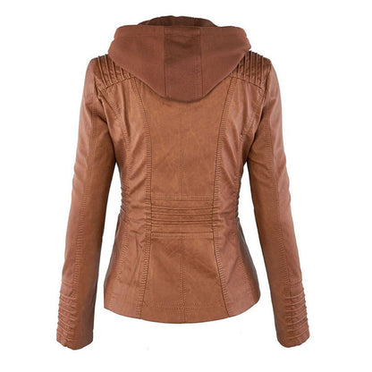 Women's Jacket | Faux Leather Hooded Biker Jacket