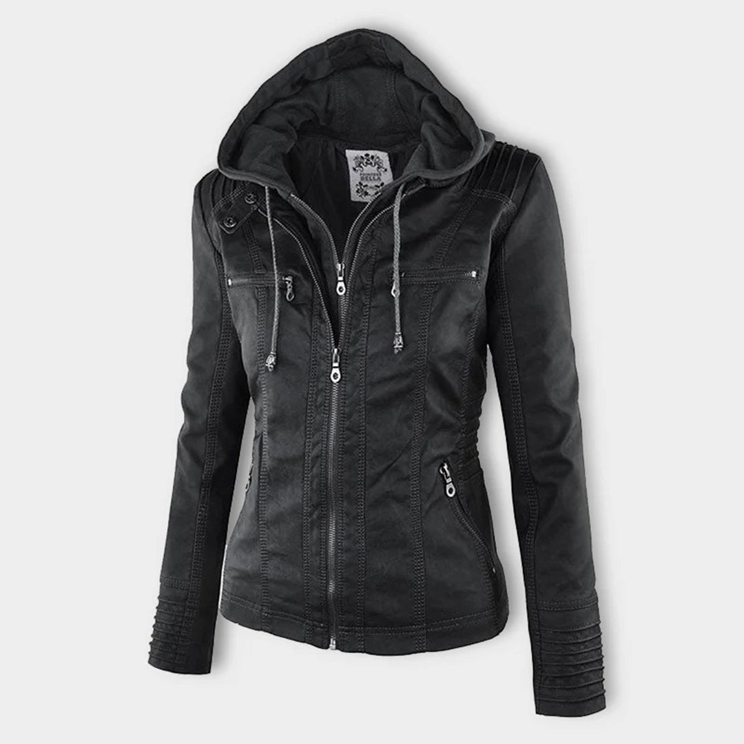 Women's Jacket | Faux Leather Hooded Biker Jacket