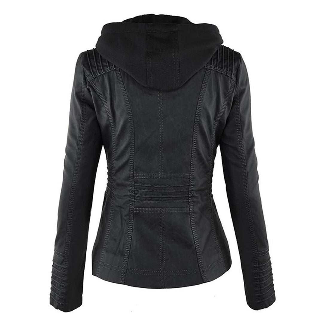 Women's Jacket | Faux Leather Hooded Biker Jacket