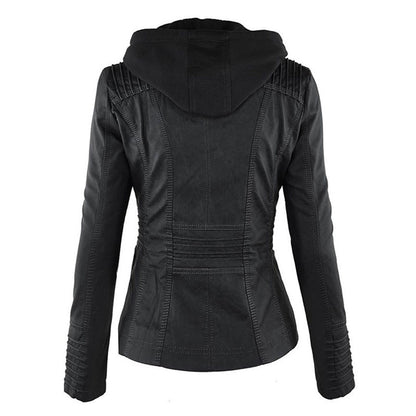 Women's Jacket | Faux Leather Hooded Biker Jacket