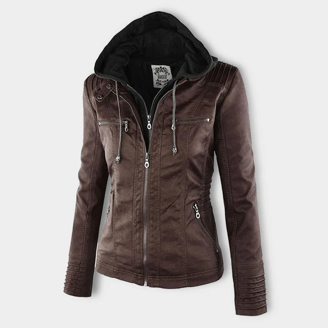 Women's Jacket | Faux Leather Hooded Biker Jacket