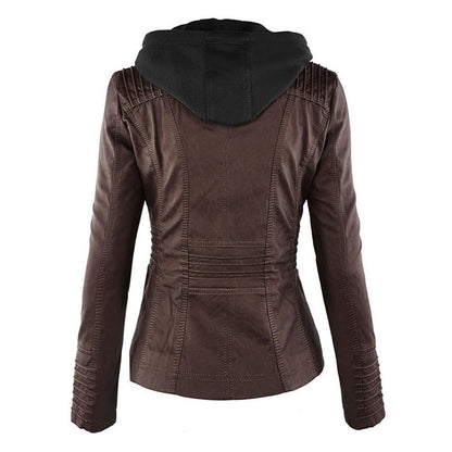Women's Jacket | Faux Leather Hooded Biker Jacket