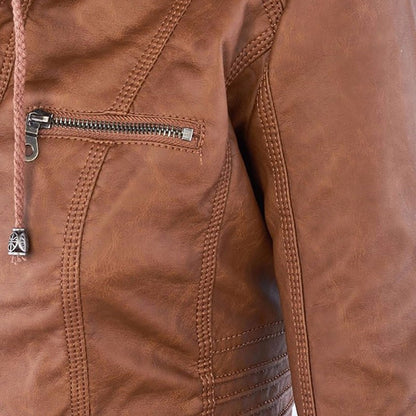 Women's Jacket | Faux Leather Hooded Biker Jacket
