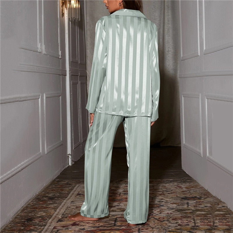 Satin Pyjama Set | Long Sleeve Loungewear Set