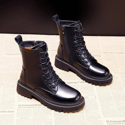 Women's fleece-lined faux leather winter boots