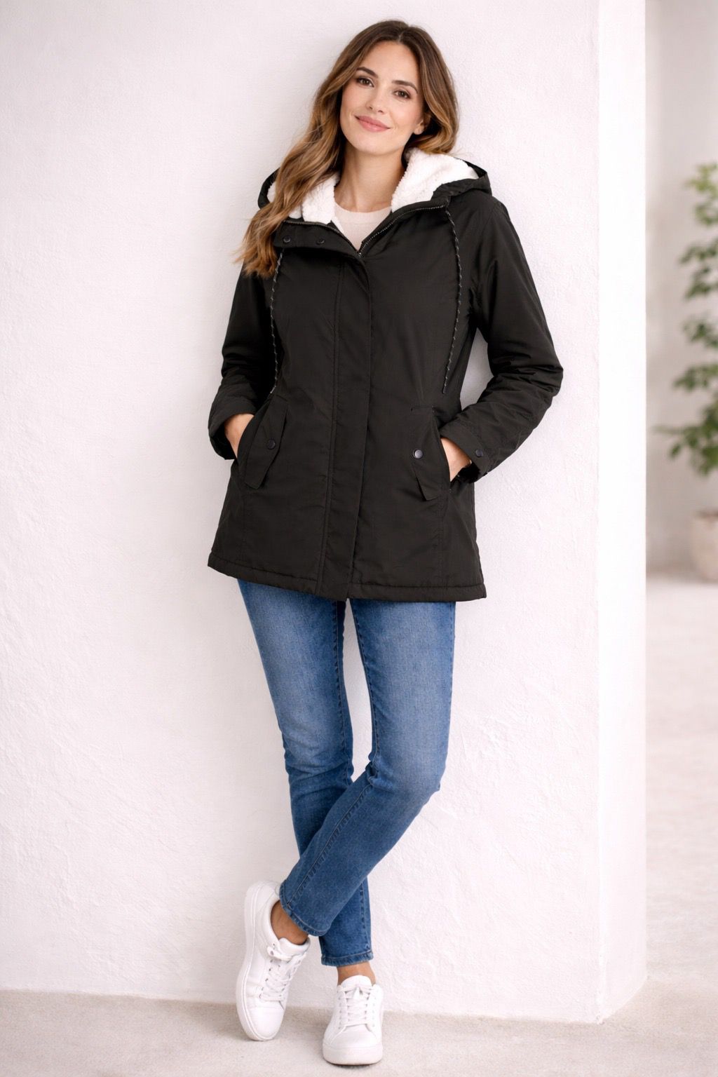 Winter Coat | Padded Hooded Mid-Length Coat