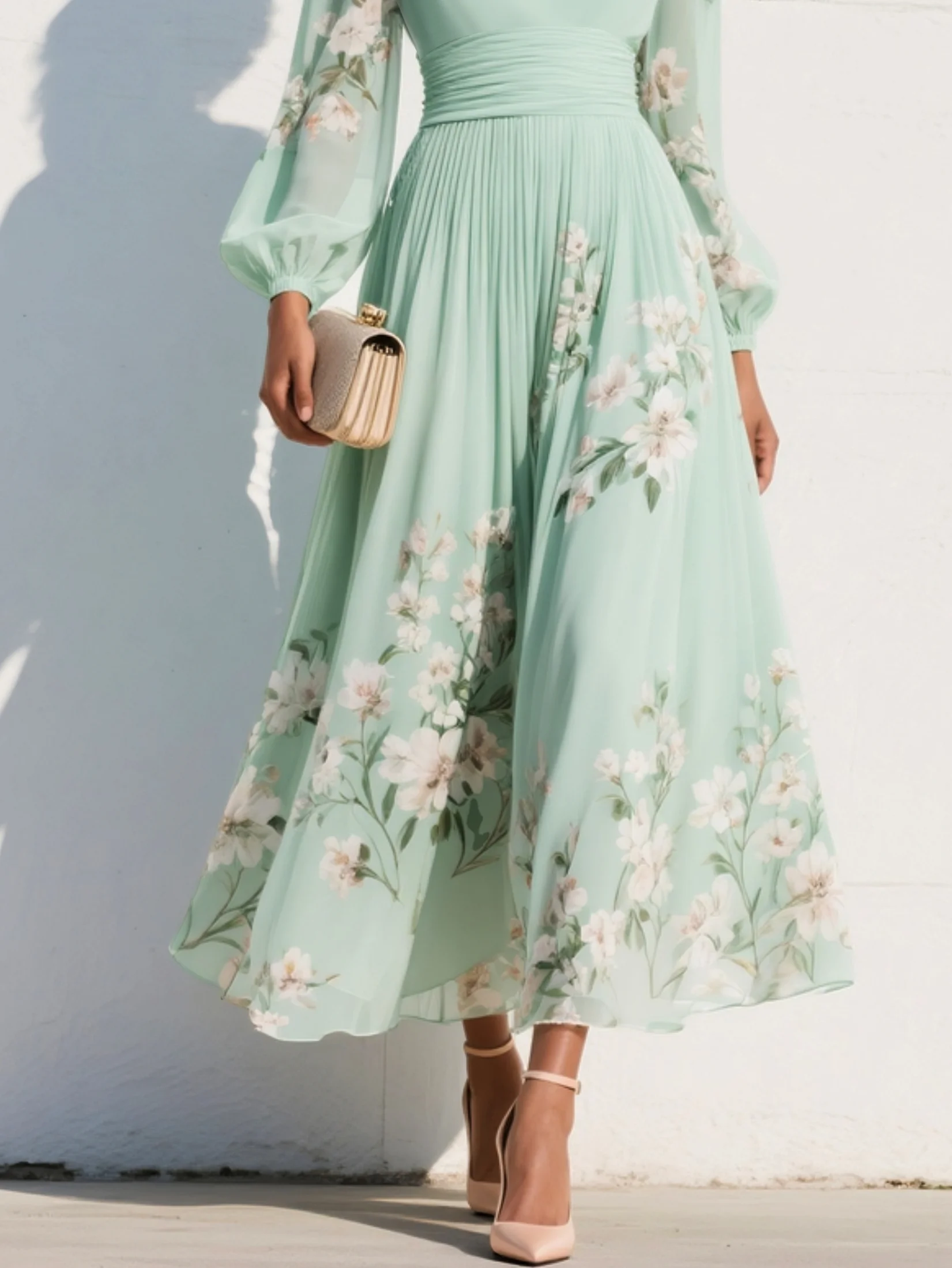 Chiffon Dress | Floral V-Neck Midi Dress