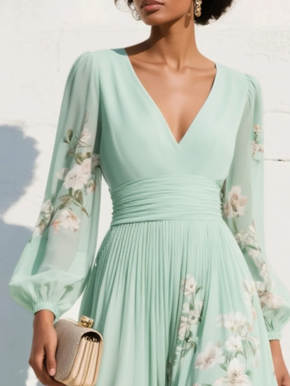 Chiffon Dress | Floral V-Neck Midi Dress