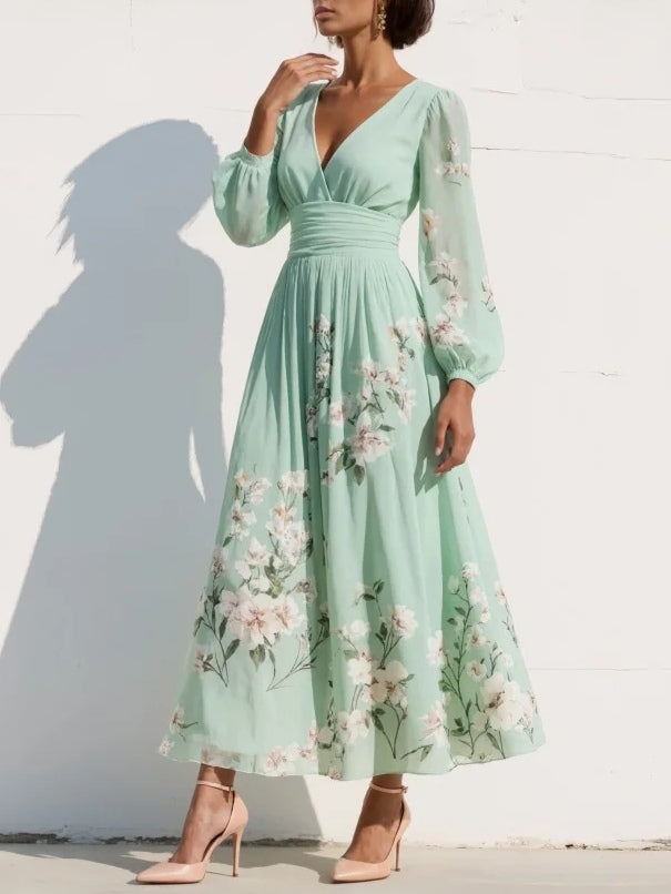 Chiffon Dress | Floral V-Neck Midi Dress