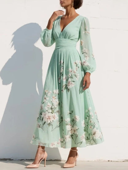Chiffon Dress | Floral V-Neck Midi Dress