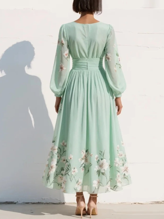 Chiffon Dress | Floral V-Neck Midi Dress