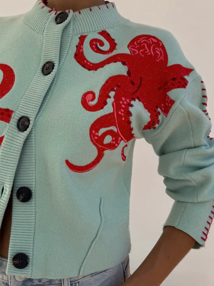 Cardigan | Octopus Graphic Knit Cardigan