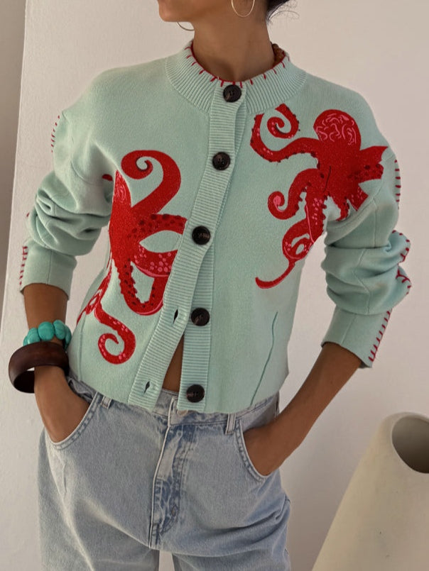 Women's octopus graphic knit cardigan