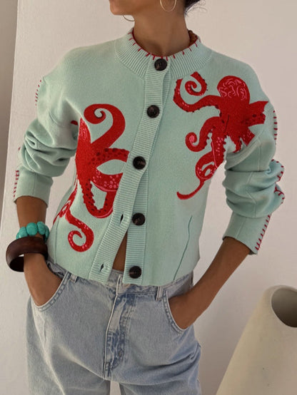 Women's octopus graphic knit cardigan