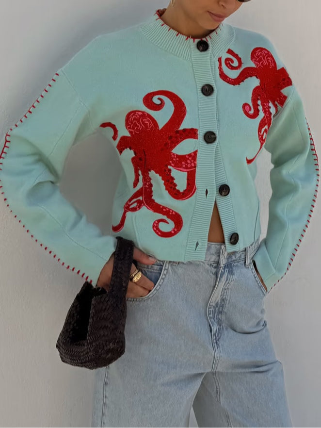 Cardigan | Octopus Graphic Knit Cardigan