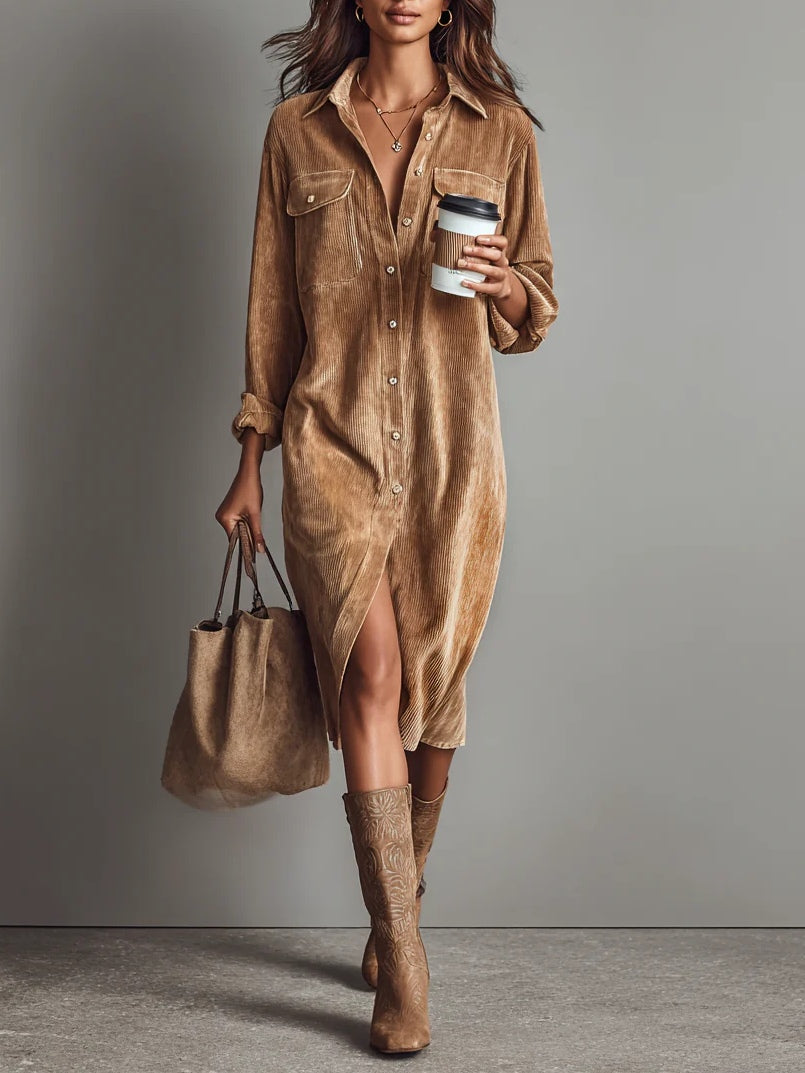 Women's elegant flared-hem flowing midi dress