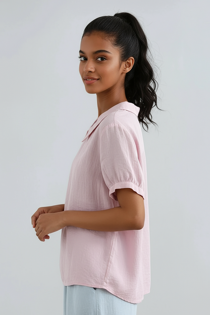 Linen Peter Pan Collar Blouse | Short Sleeve Top